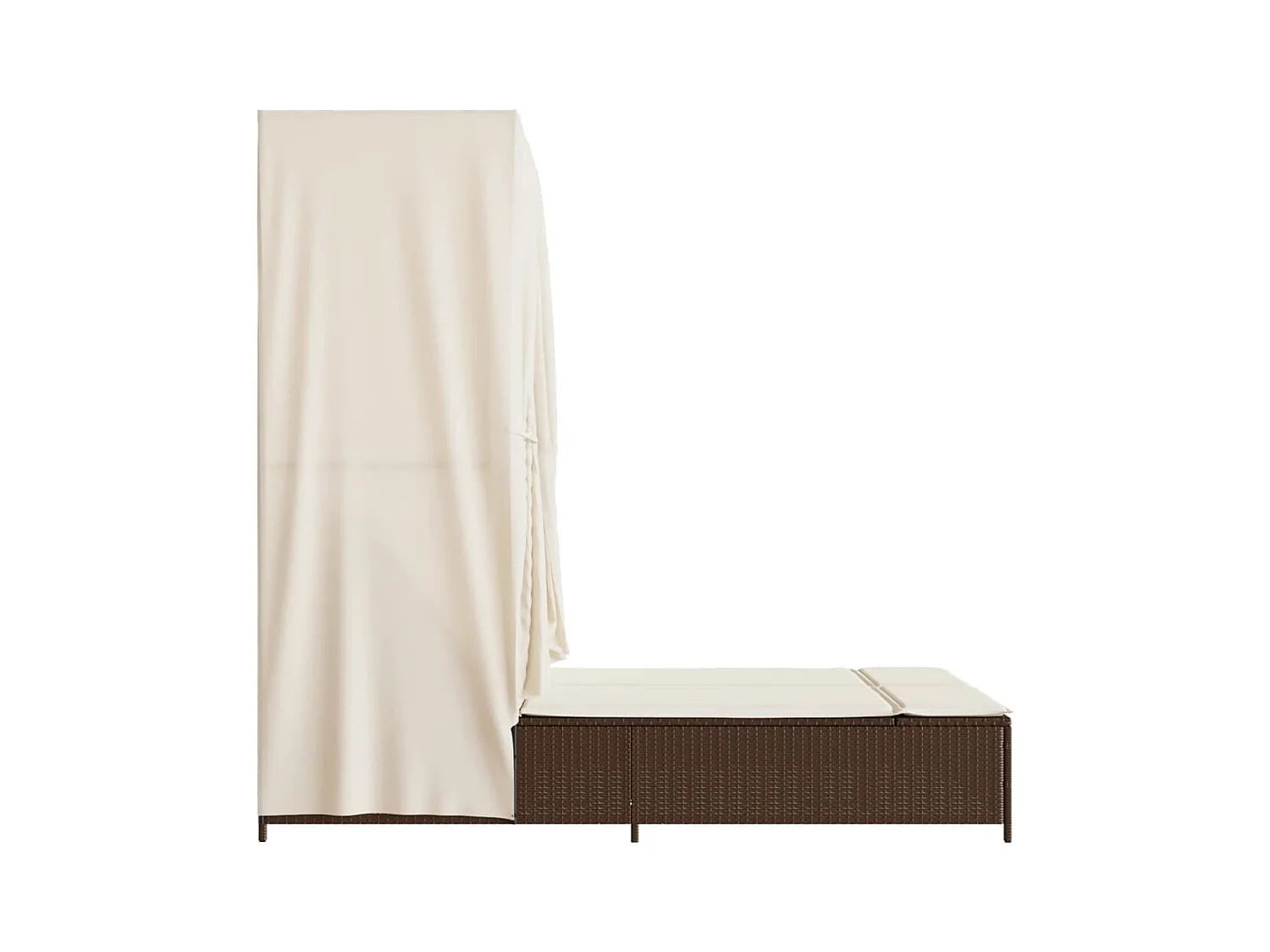 Dubbele chaise longue met dak en bruine geweven harsgordijnen