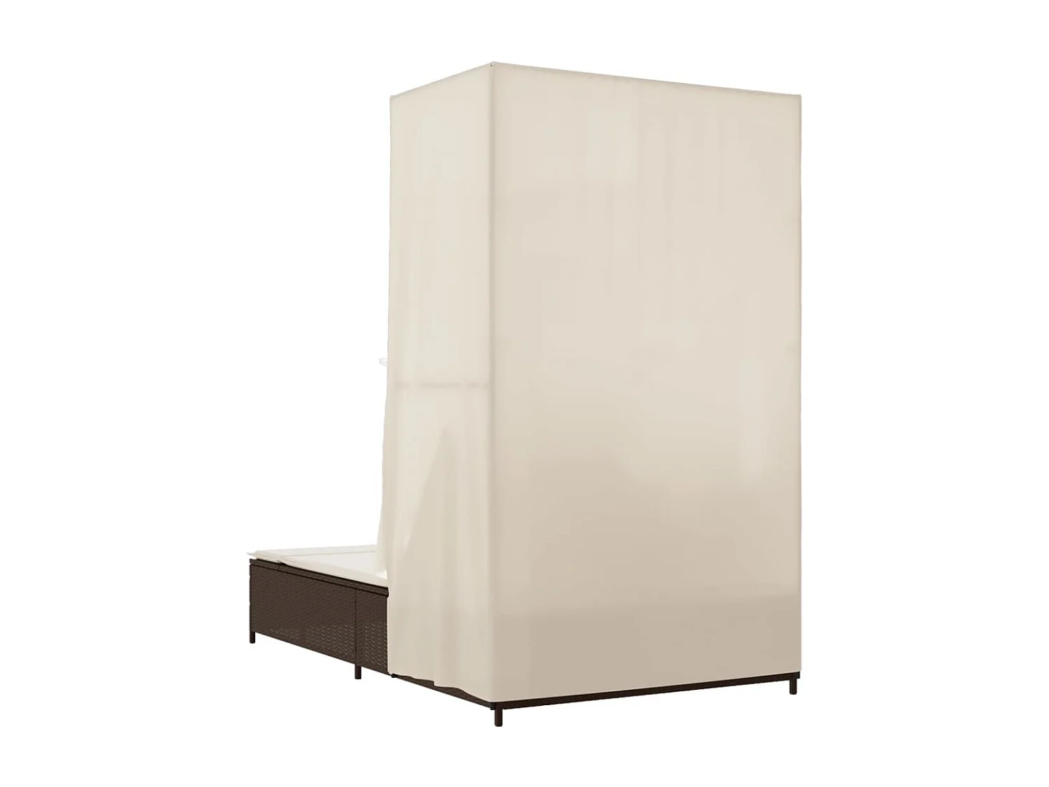 Chaise longue doble con techo y cortinas de resina tejida marrón