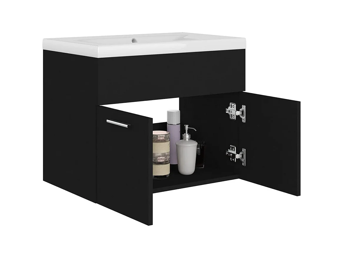 Mueble de lavabo con fregadero integrado Aglomerado negro