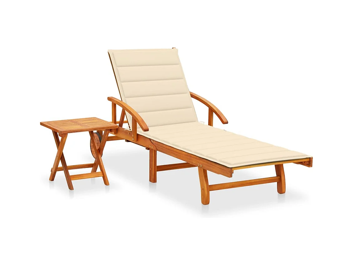 Chaise longue de jardin avec table et coussin Bois d'acacia