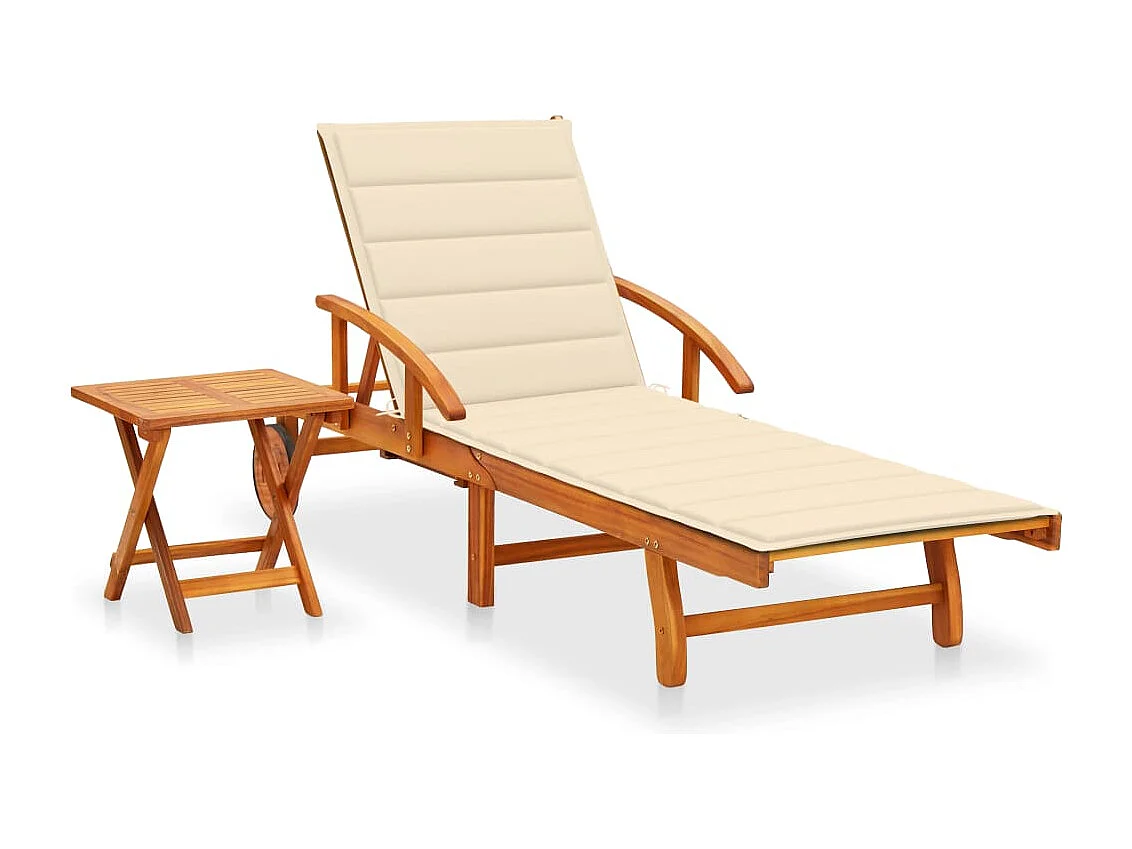 Chaise longue de jardin avec table et coussin Bois d'acacia