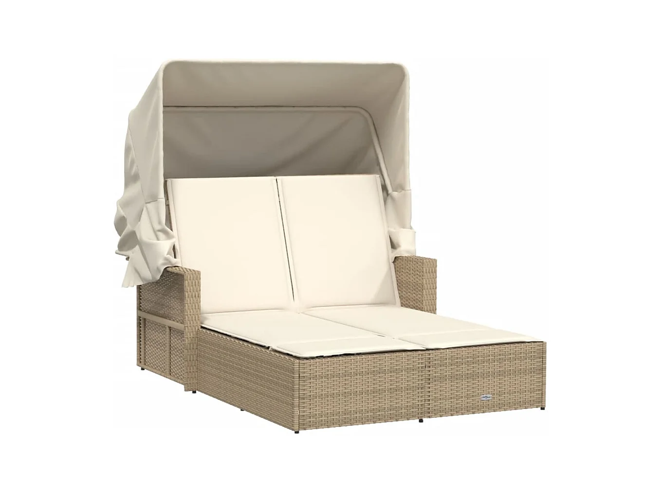 Dubbele chaise longue met hemel en beige polyrotan kussens