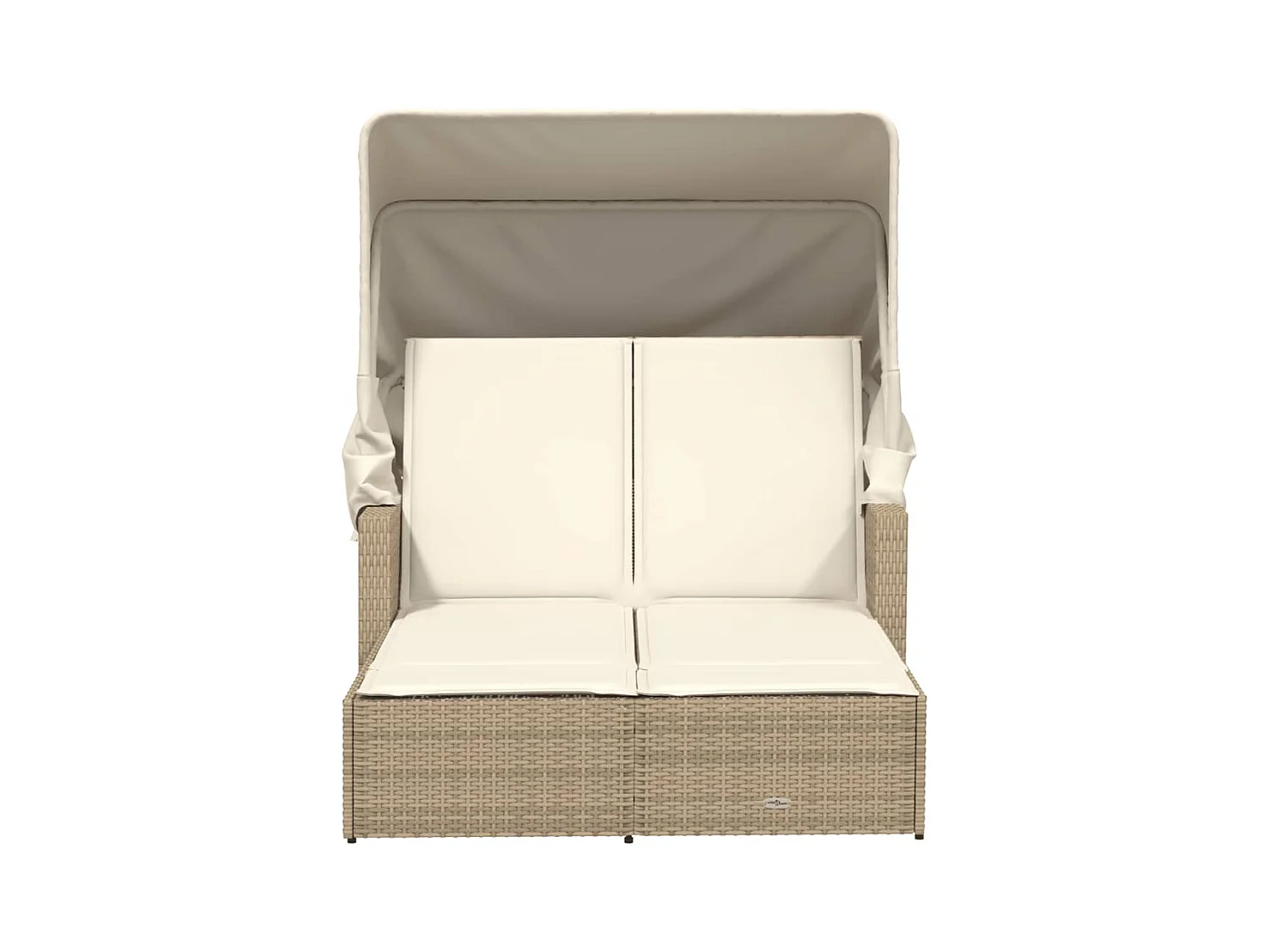 Dubbele chaise longue met hemel en beige polyrotan kussens