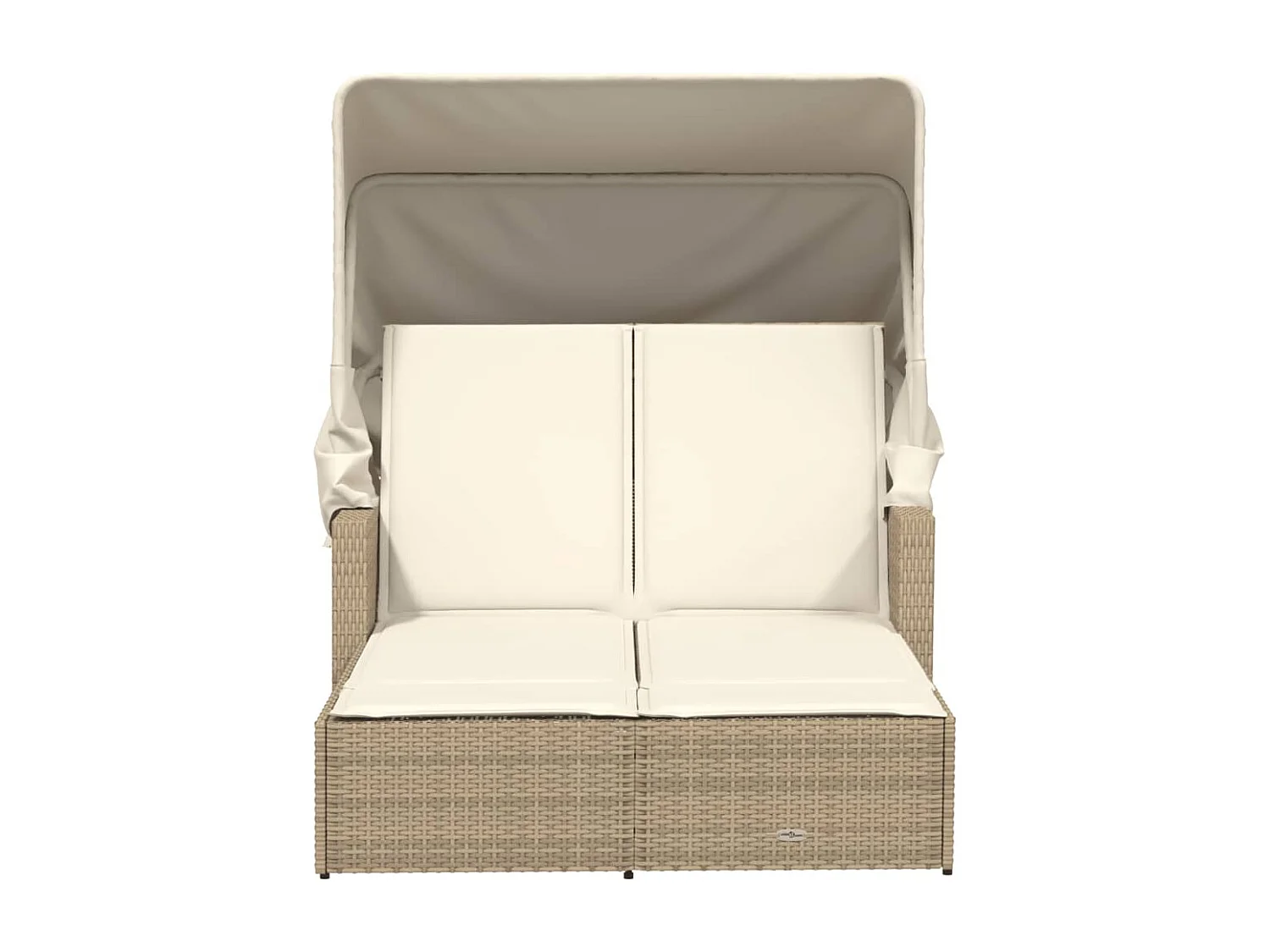 Chaise longue doppia con baldacchino e cuscini in polyrattan beige