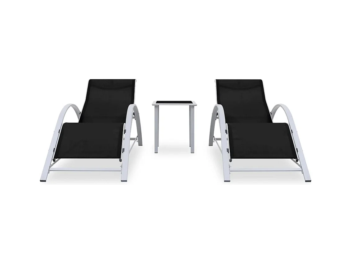 Set van 2 ligstoelen met zwarte aluminium tafel