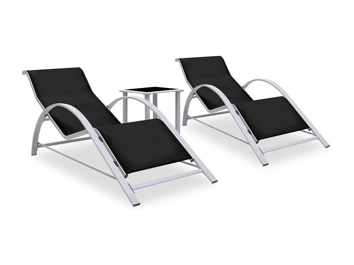 Set di 2 sedie a sdraio con tavolo in alluminio nero