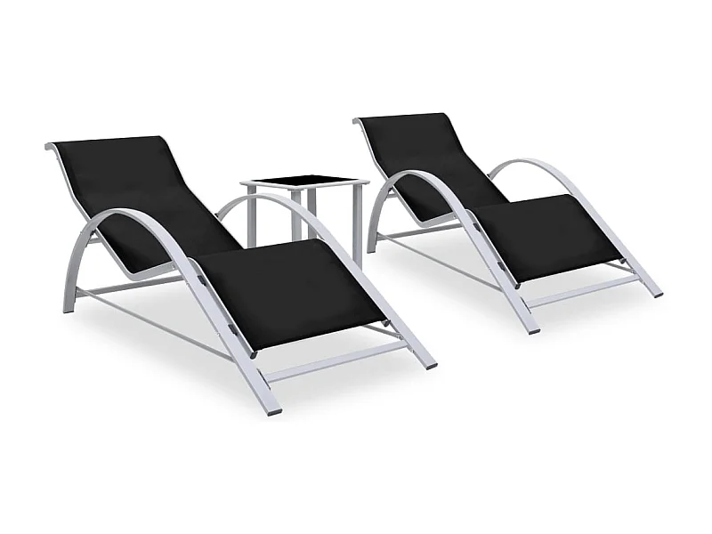 2er-Set Liegestühle mit schwarzem Aluminiumtisch