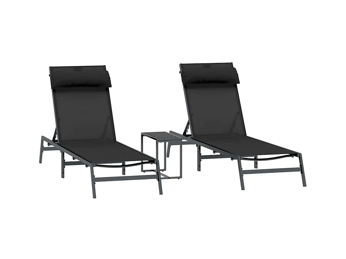 Ligstoelen met tafel 3 stuks Zwart en antraciet 197 x 54 x 86 cm