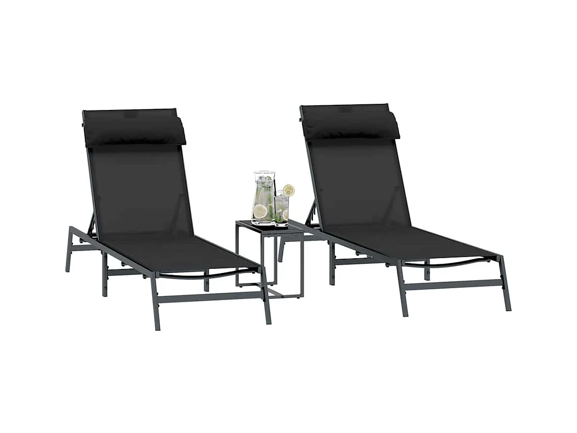 Ligstoelen met tafel 3 stuks Zwart en antraciet 197 x 54 x 86 cm