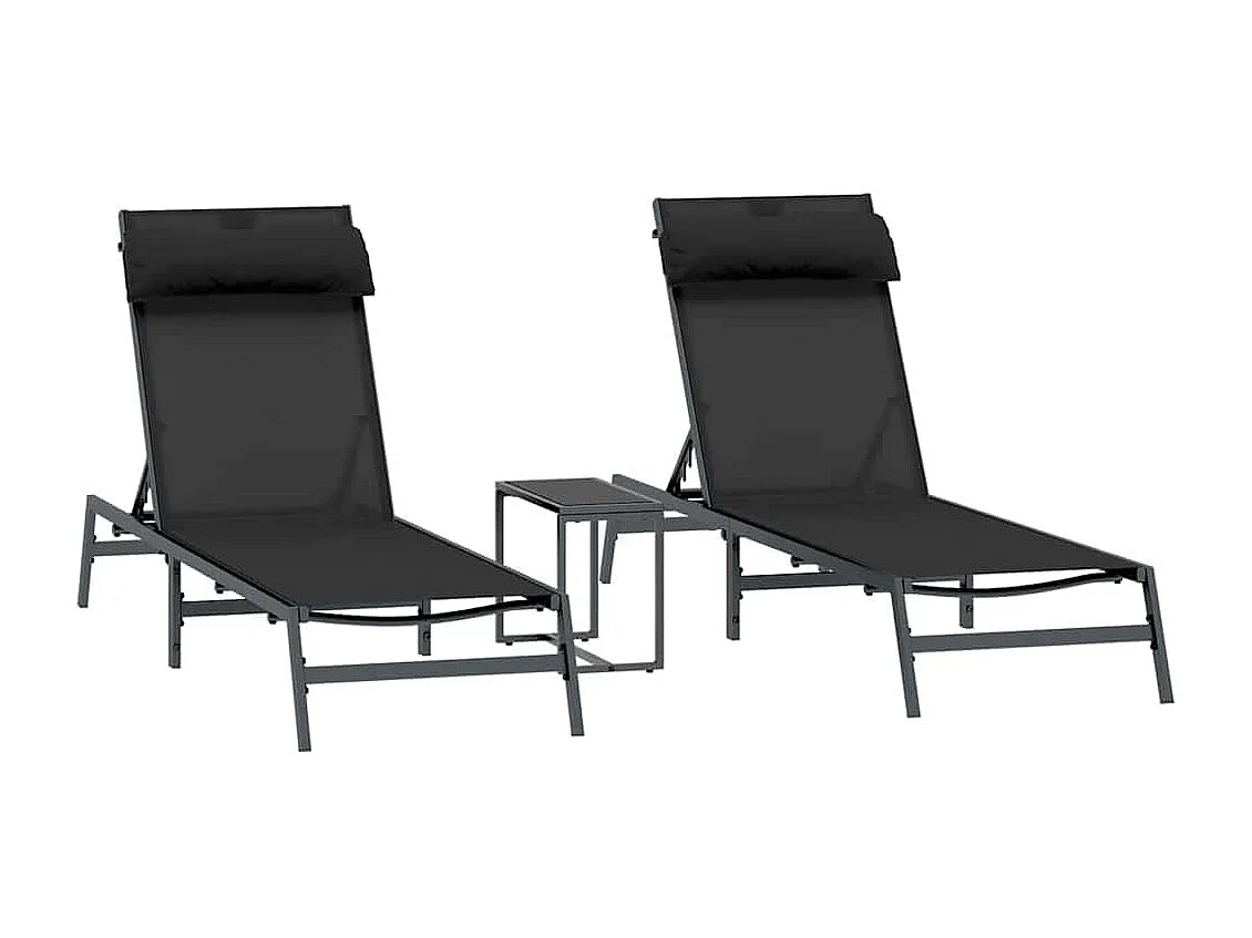 Transats avec table 3 pcs Noir et anthracite 197 x 54 x 86 cm