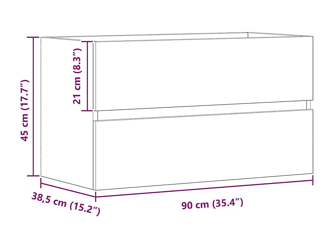 Handgemaakte eikenhouten spoelbakkast 90x38,5x45 cm bewerkt hout