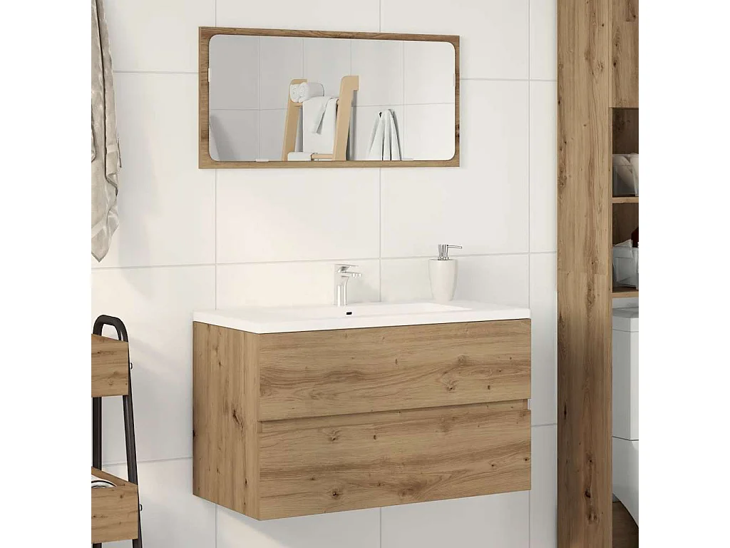 Mueble lavabo de roble artesanal 90x38,5x45 cm madera de ingeniería