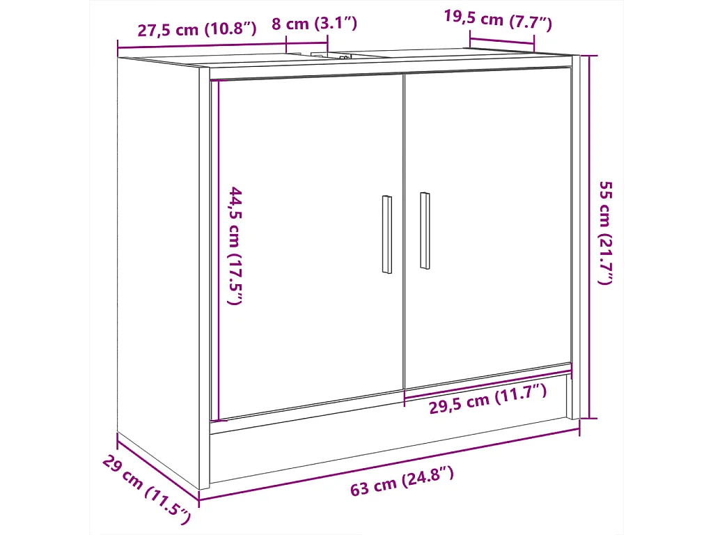 Mobile lavabo nero 63x29x55 cm in legno ingegnerizzato
