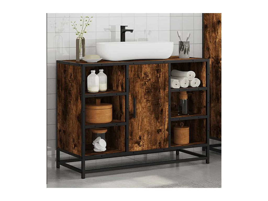 Badkamer wastafelkast van gerookt eikenhout