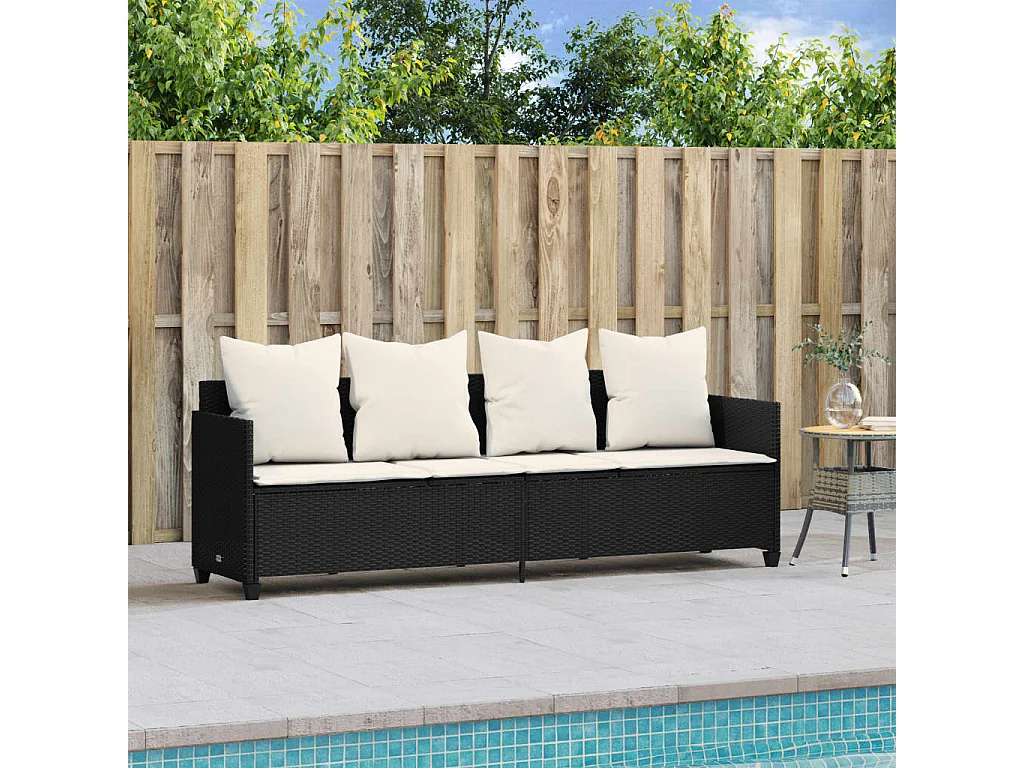 Chaise longue con cuscini in vimini di resina nera