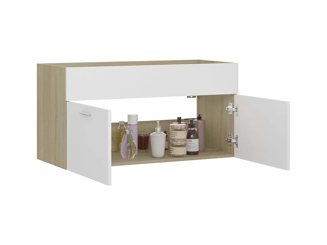Mueble para fregadero de madera de ingeniería de roble blanco y Sonoma