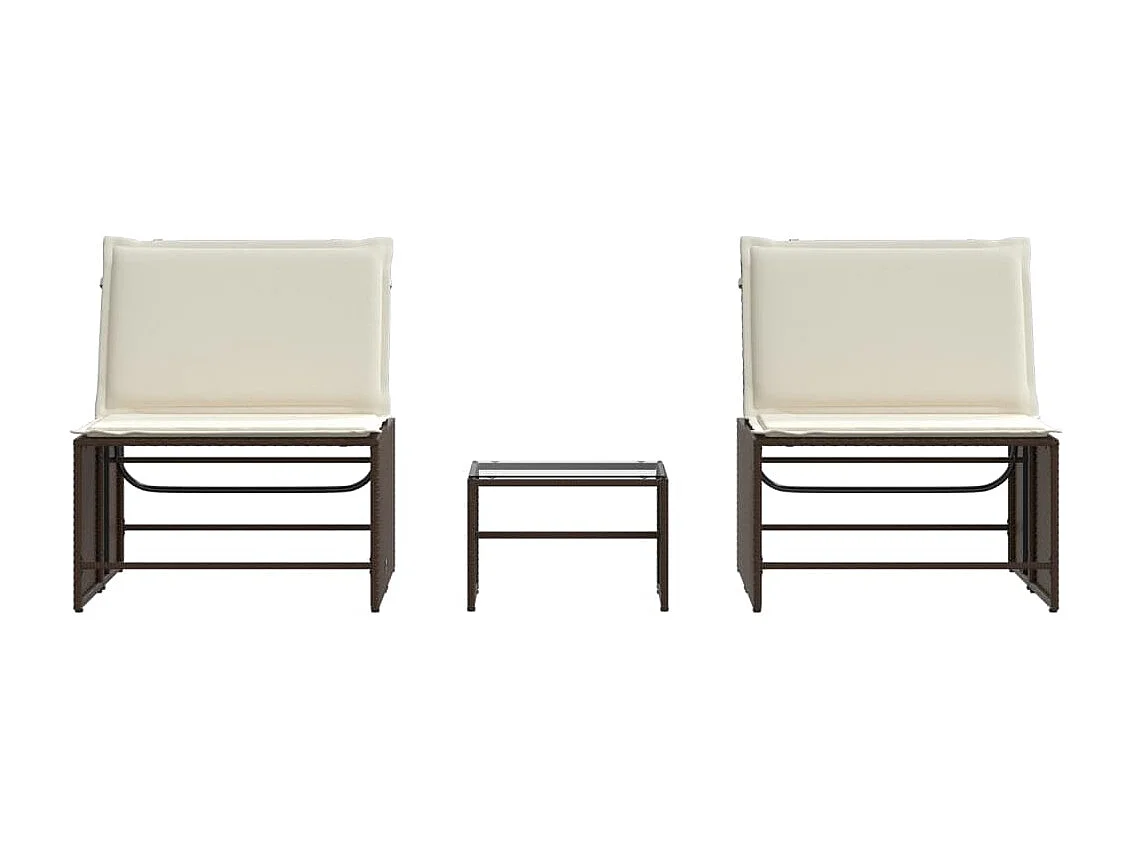 2-delige loungestoelen met tafel in bruin riethars