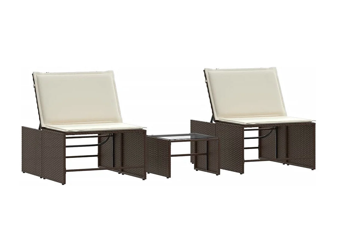 Poltrone lounge 2 pezzi con tavolo in resina intrecciata marrone