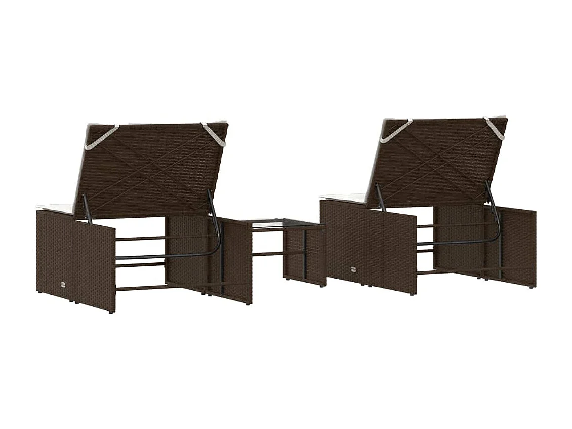 Poltrone lounge 2 pezzi con tavolo in resina intrecciata marrone