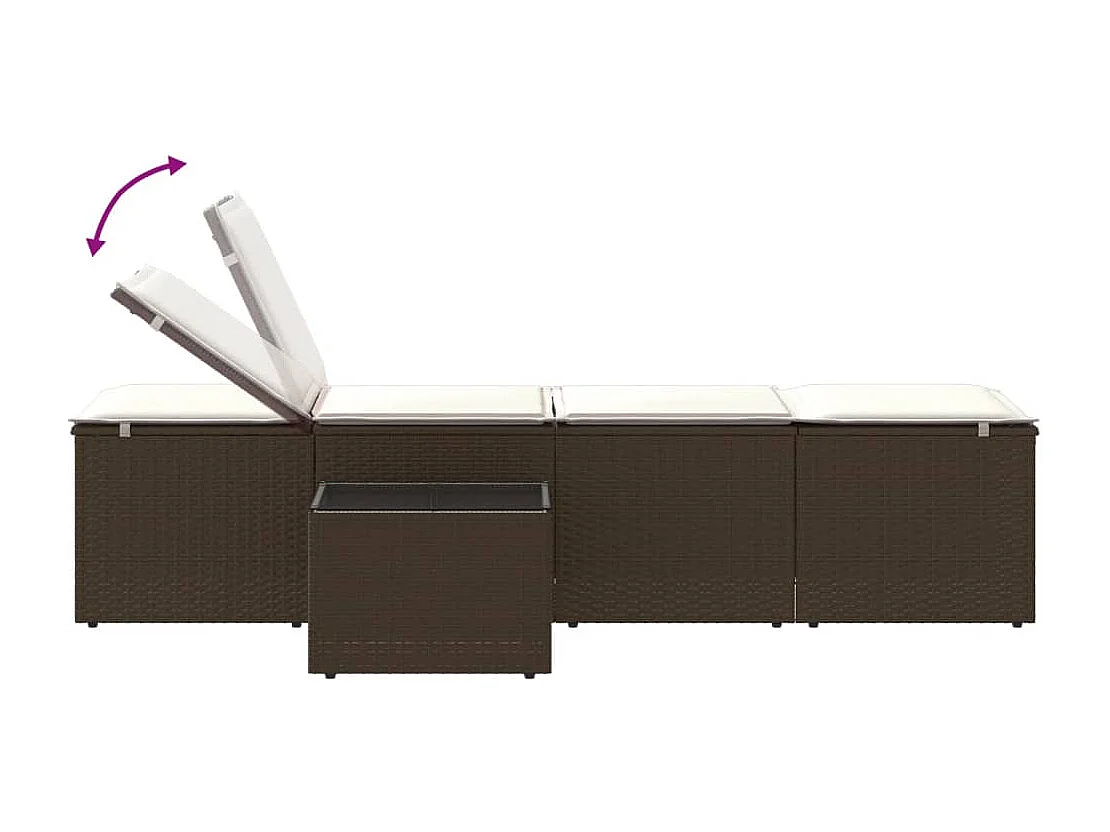 Poltrone lounge 2 pezzi con tavolo in resina intrecciata marrone