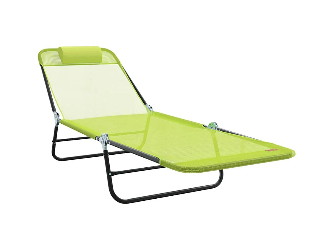 Chaise longue pliable avec têtière, vert textilène