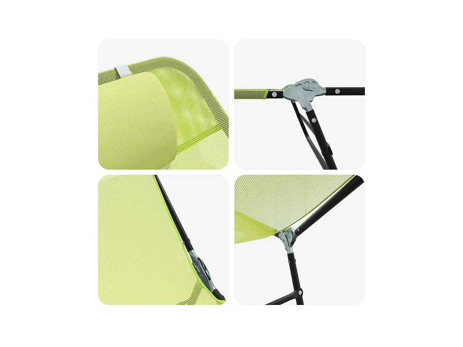 Chaise longue pliable avec têtière, vert textilène