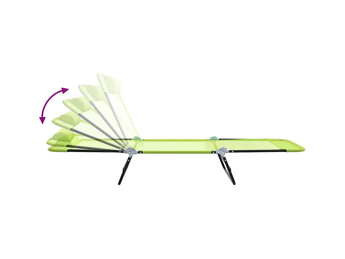 Chaise longue pliable avec têtière, vert textilène