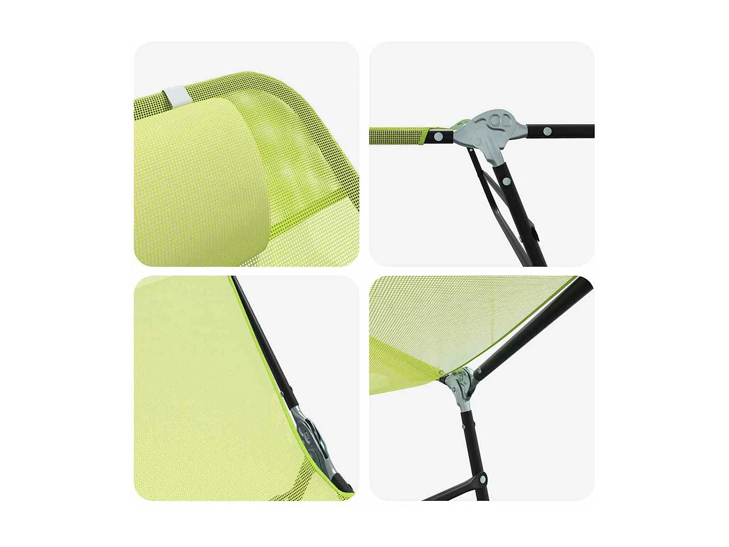 Chaise longue pliable avec têtière, vert textilène