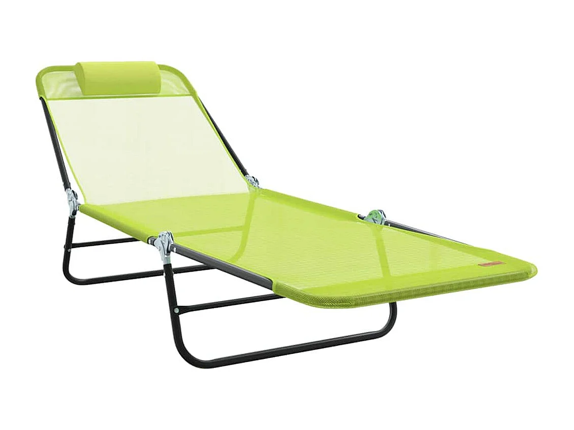 Chaise longue pliable avec têtière, vert textilène