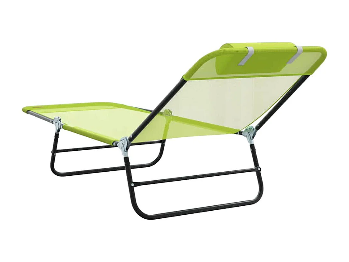 Chaise longue pliable avec têtière, vert textilène