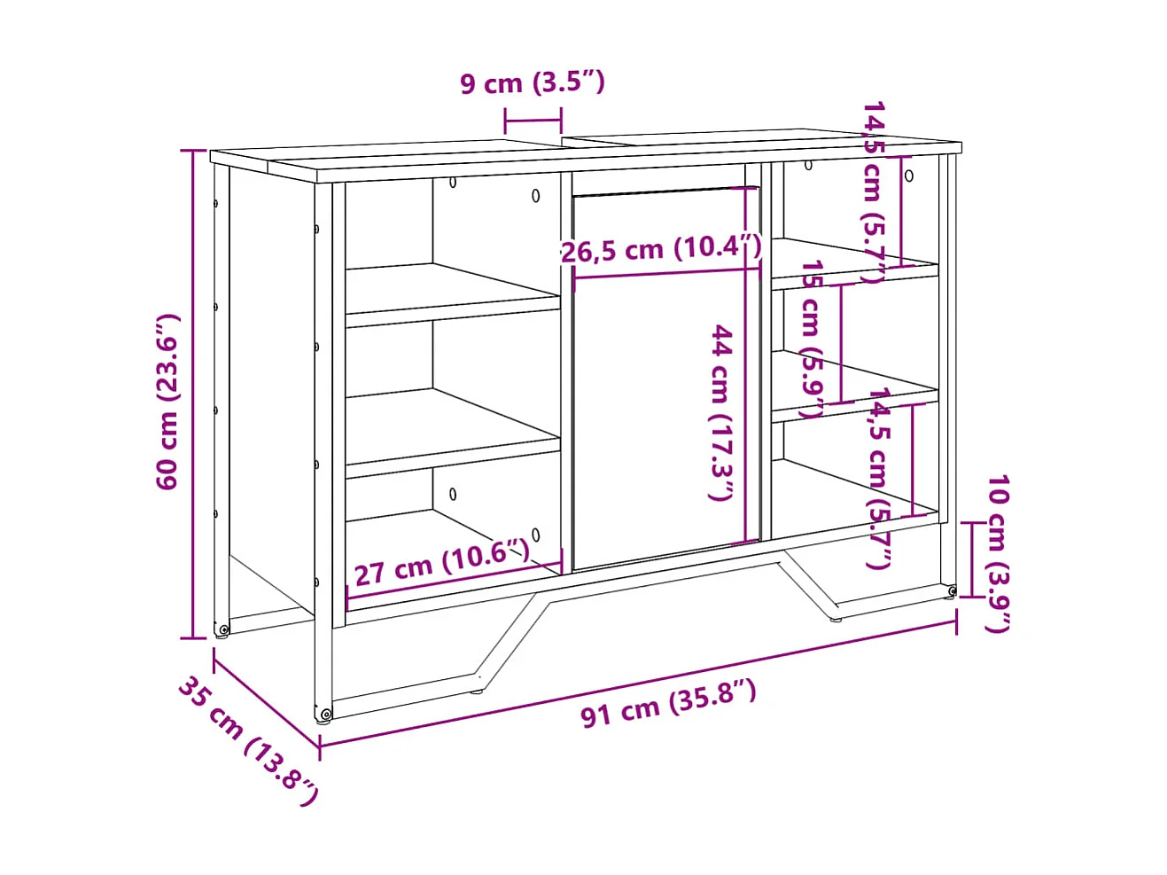 Mobile lavabo da bagno in rovere Sonoma 91x35x60 cm