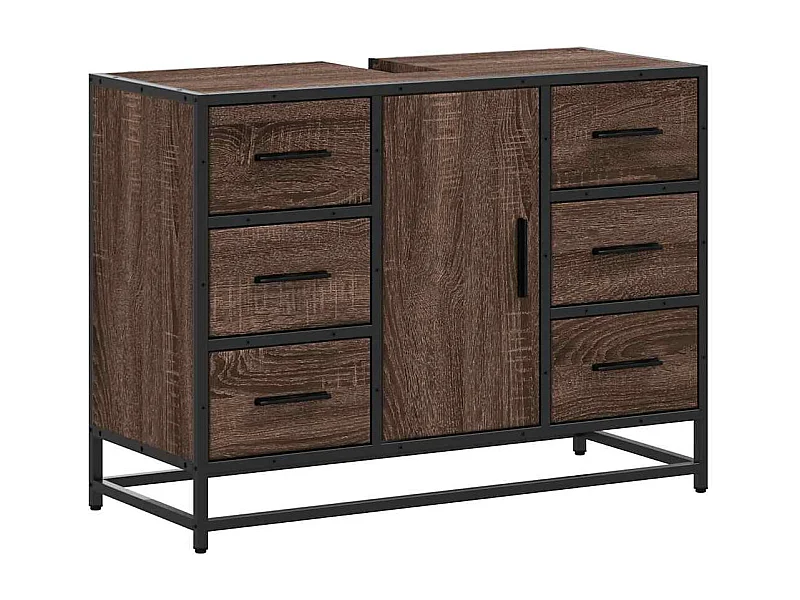 Armoire lavabo de salle de bain chêne marron bois d'ingénierie