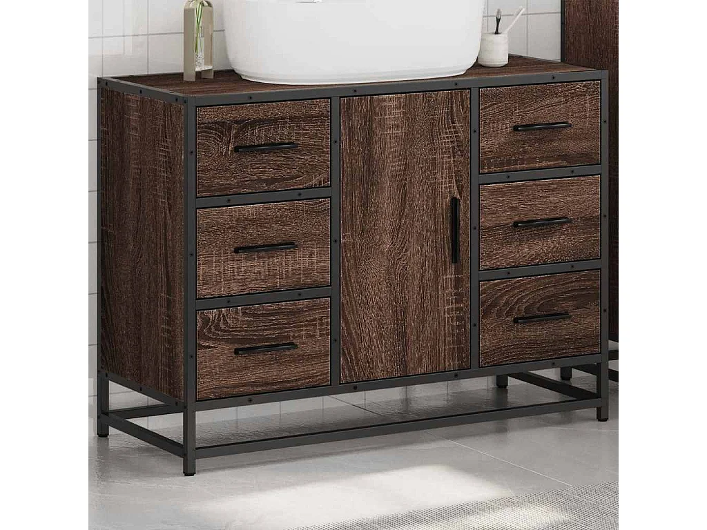 Mueble de lavabo de baño de madera de ingeniería de roble marrón