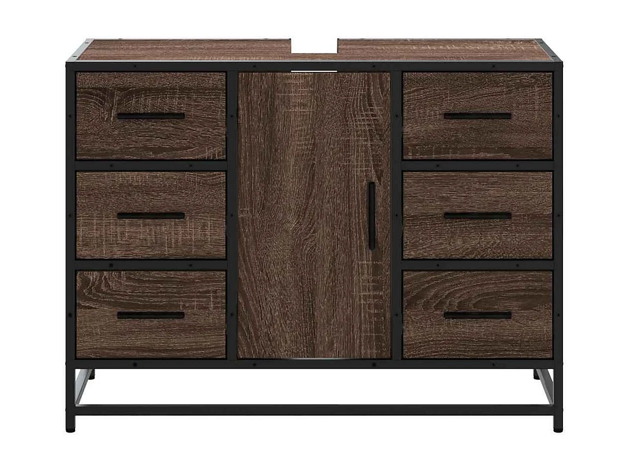 Mueble de lavabo de baño de madera de ingeniería de roble marrón