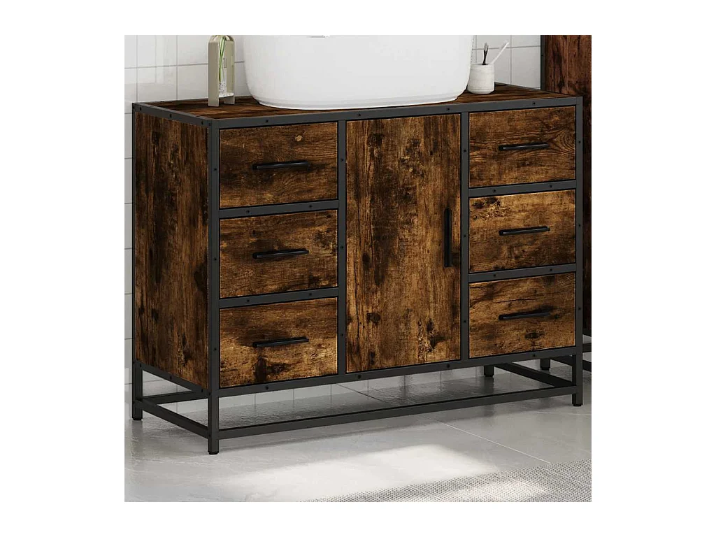 Badkamer wastafelkast van gerookt eikenhout