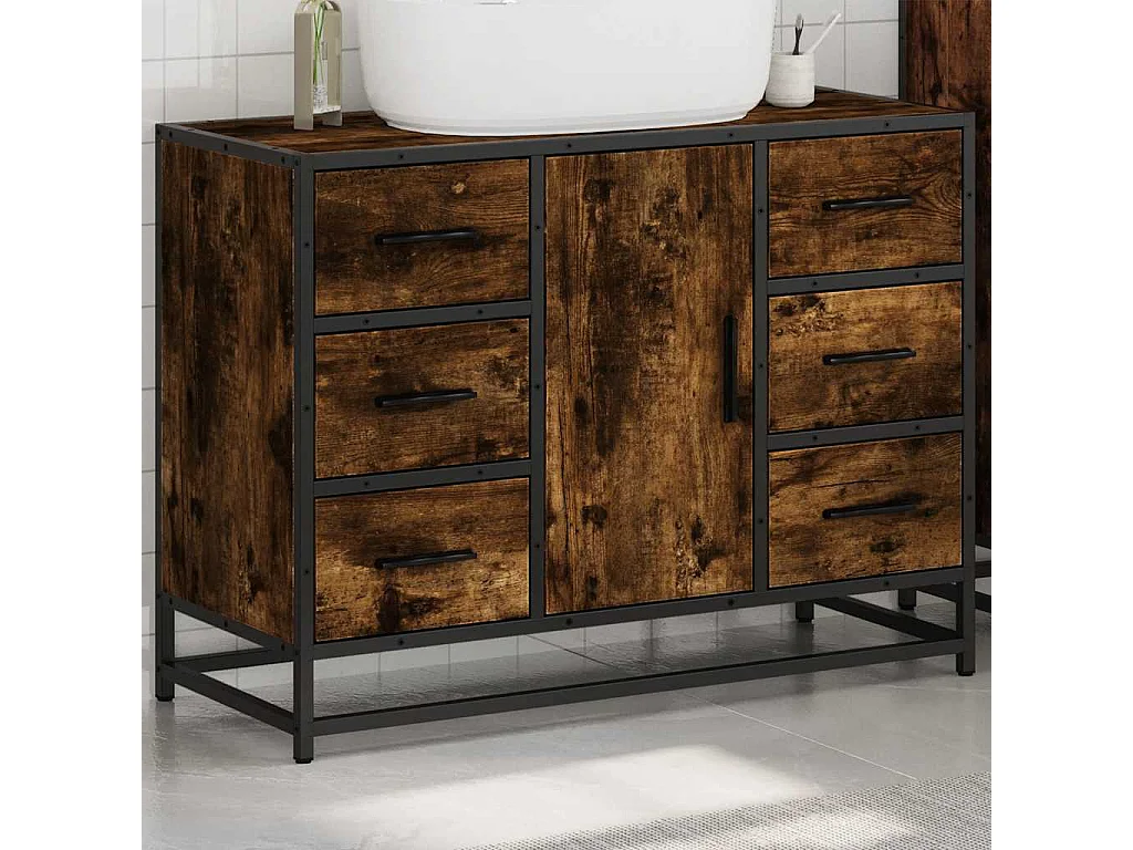 Armoire lavabo de salle de bain chêne fumé bois d'ingénierie