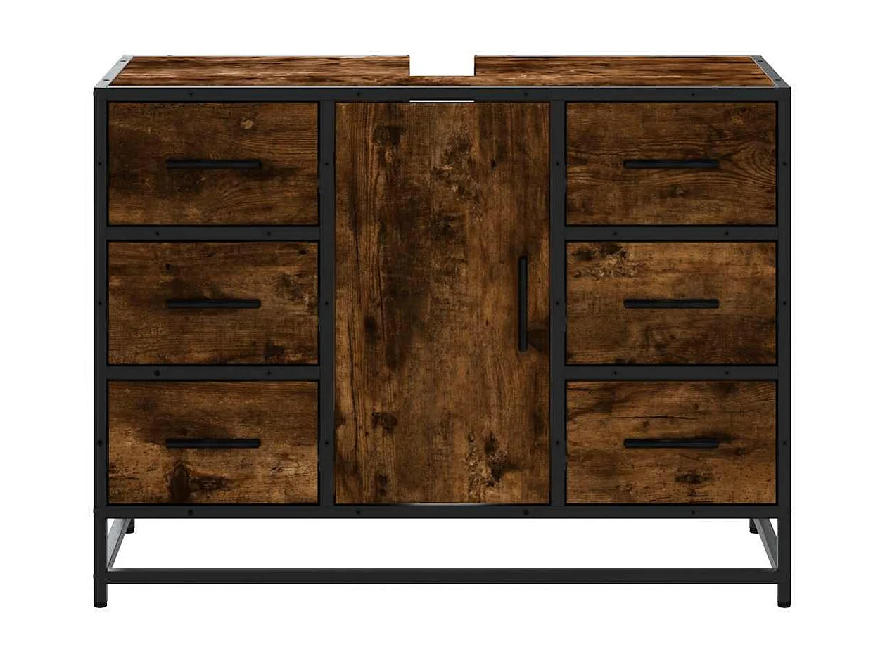 Armoire lavabo de salle de bain chêne fumé bois d'ingénierie