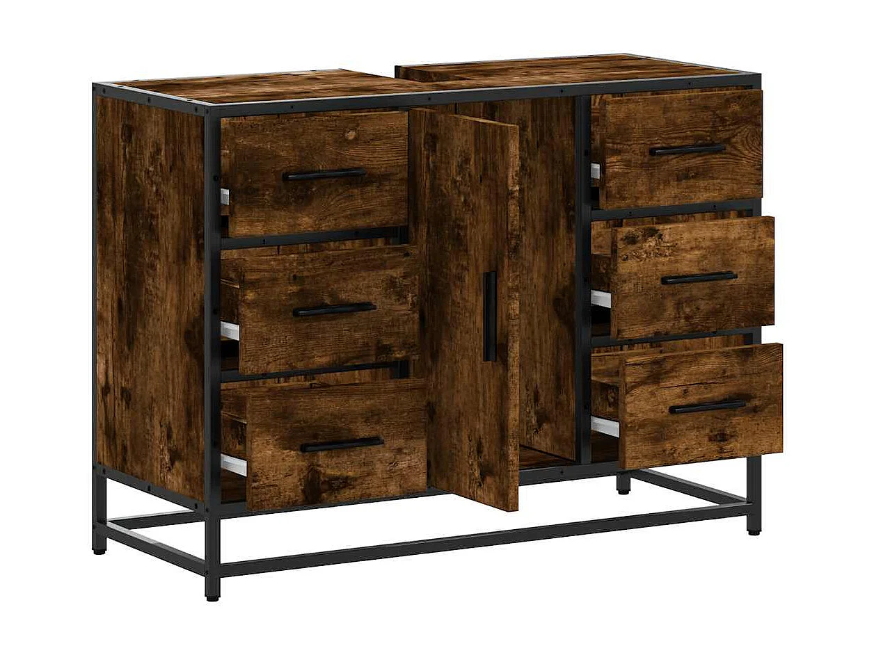 Armoire lavabo de salle de bain chêne fumé bois d'ingénierie