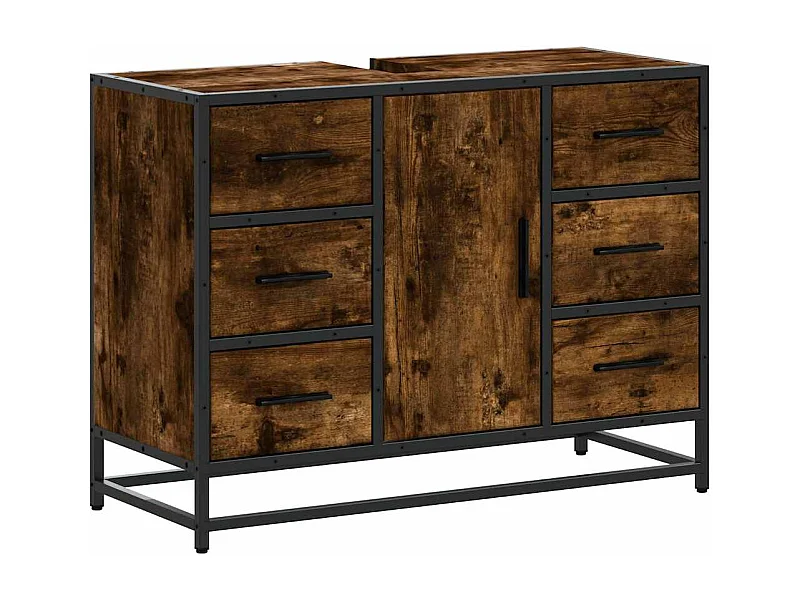 Waschbeckenunterschrank aus geräucherter Eiche, Holzwerkstoff