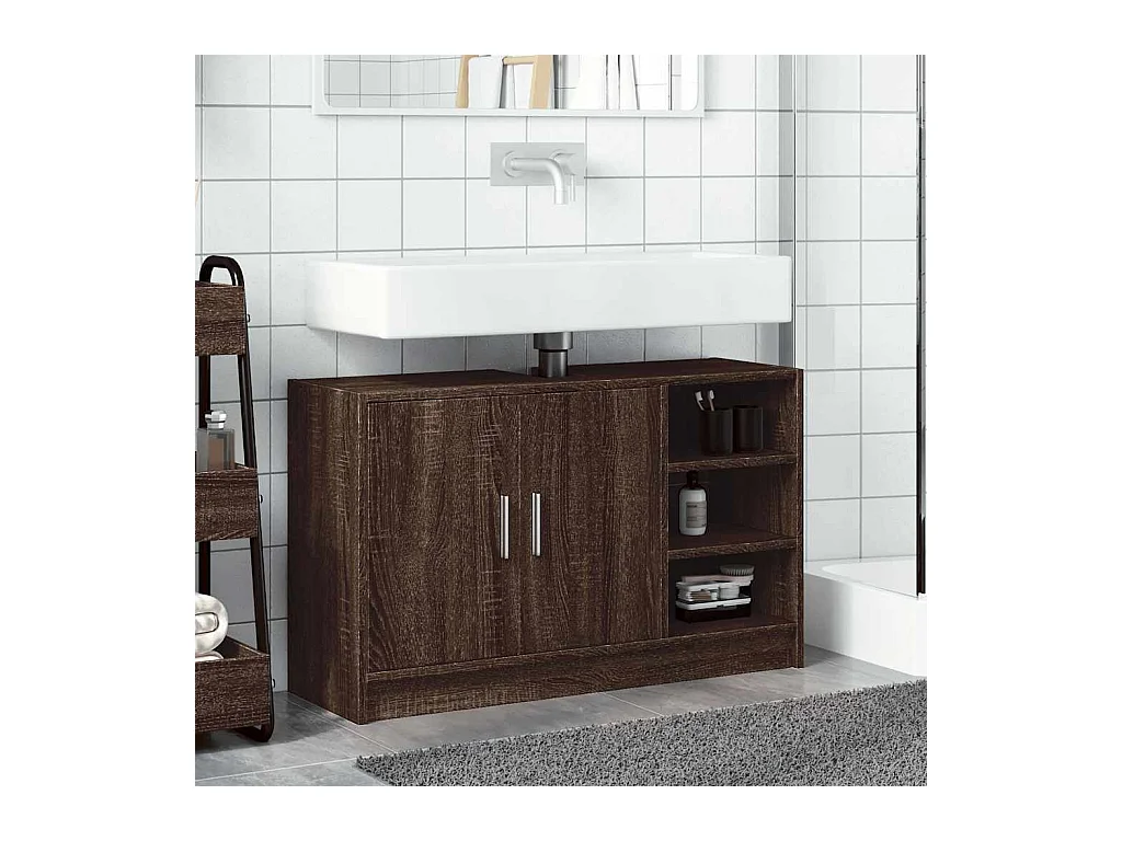 Mobile lavabo in rovere marrone 90x29x55 cm in legno ingegnerizzato