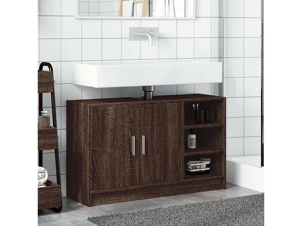 Mobile lavabo in rovere marrone 90x29x55 cm in legno ingegnerizzato