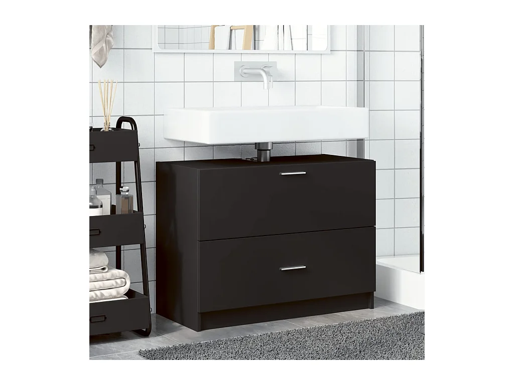 Mueble lavabo negro 78x37x59 cm madera de ingeniería