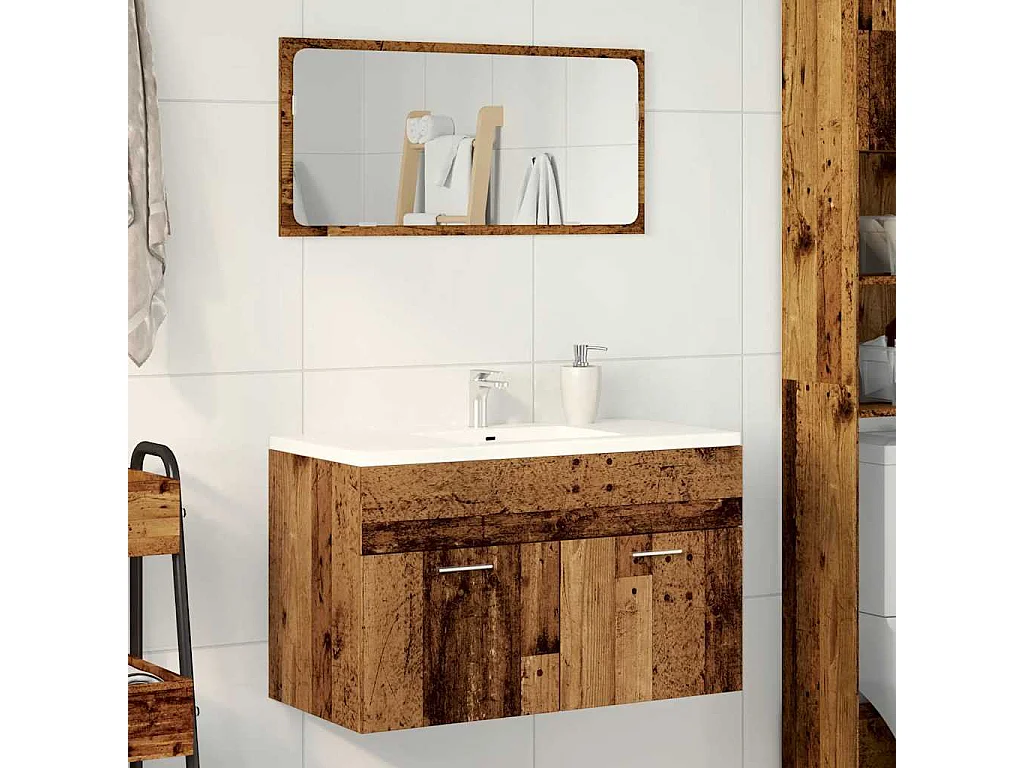 Badkamer wastafelkast oud hout bewerkt hout