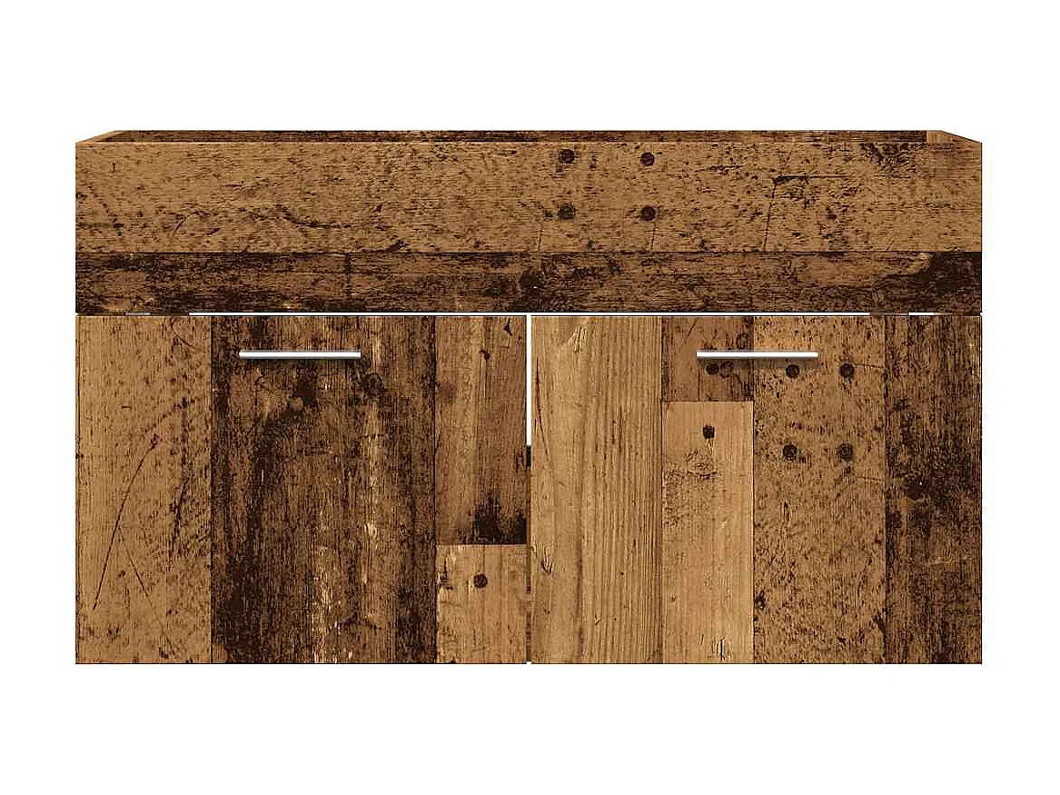 Badkamer wastafelkast oud hout bewerkt hout