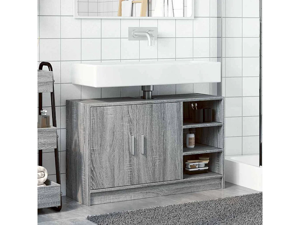 Mueble lavabo Sonoma gris 90x29x55 cm madera de ingeniería