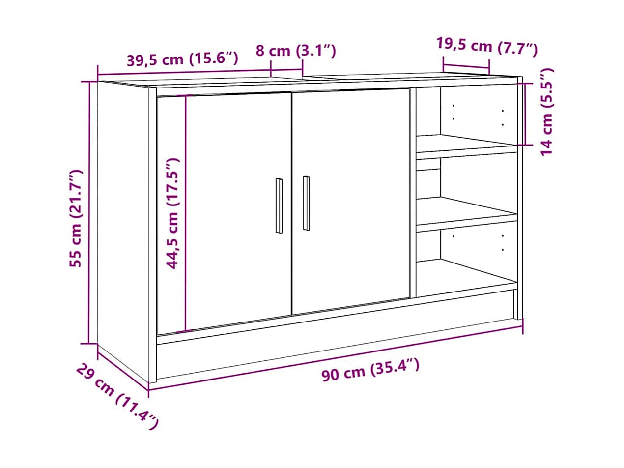 Mueble lavabo Sonoma gris 90x29x55 cm madera de ingeniería