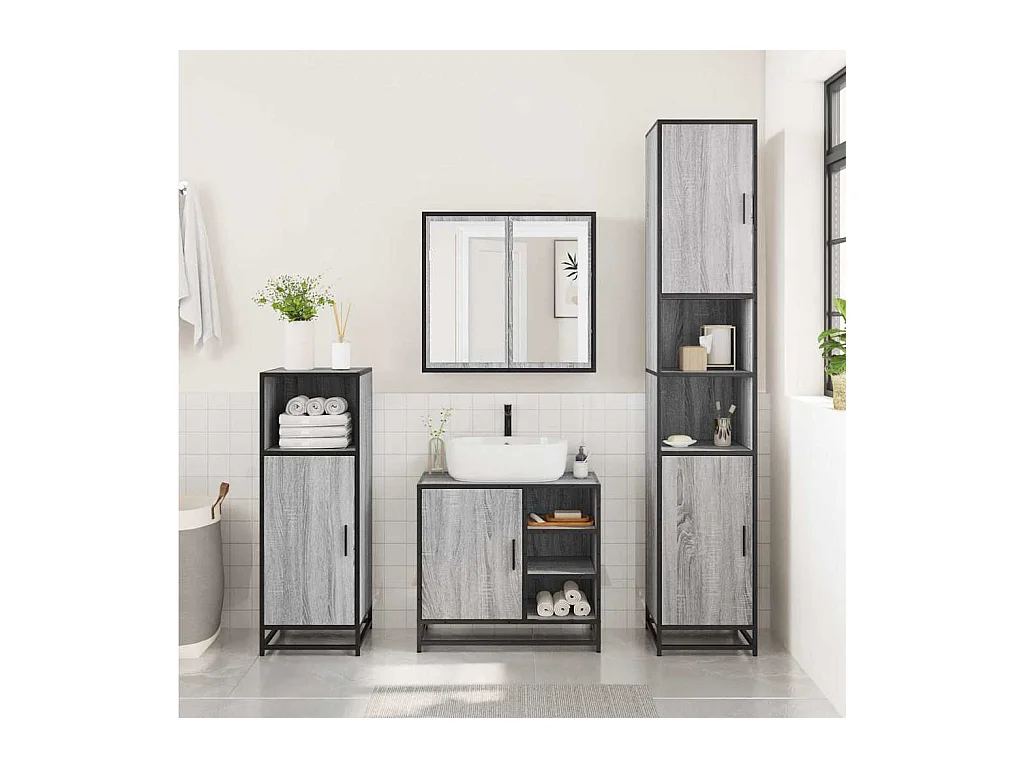 Armoire de lavabo de salle de bain sonoma gris 65x33x60 cm
