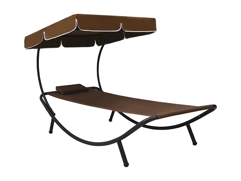 Sofá cama de exterior con dosel y almohada marrón