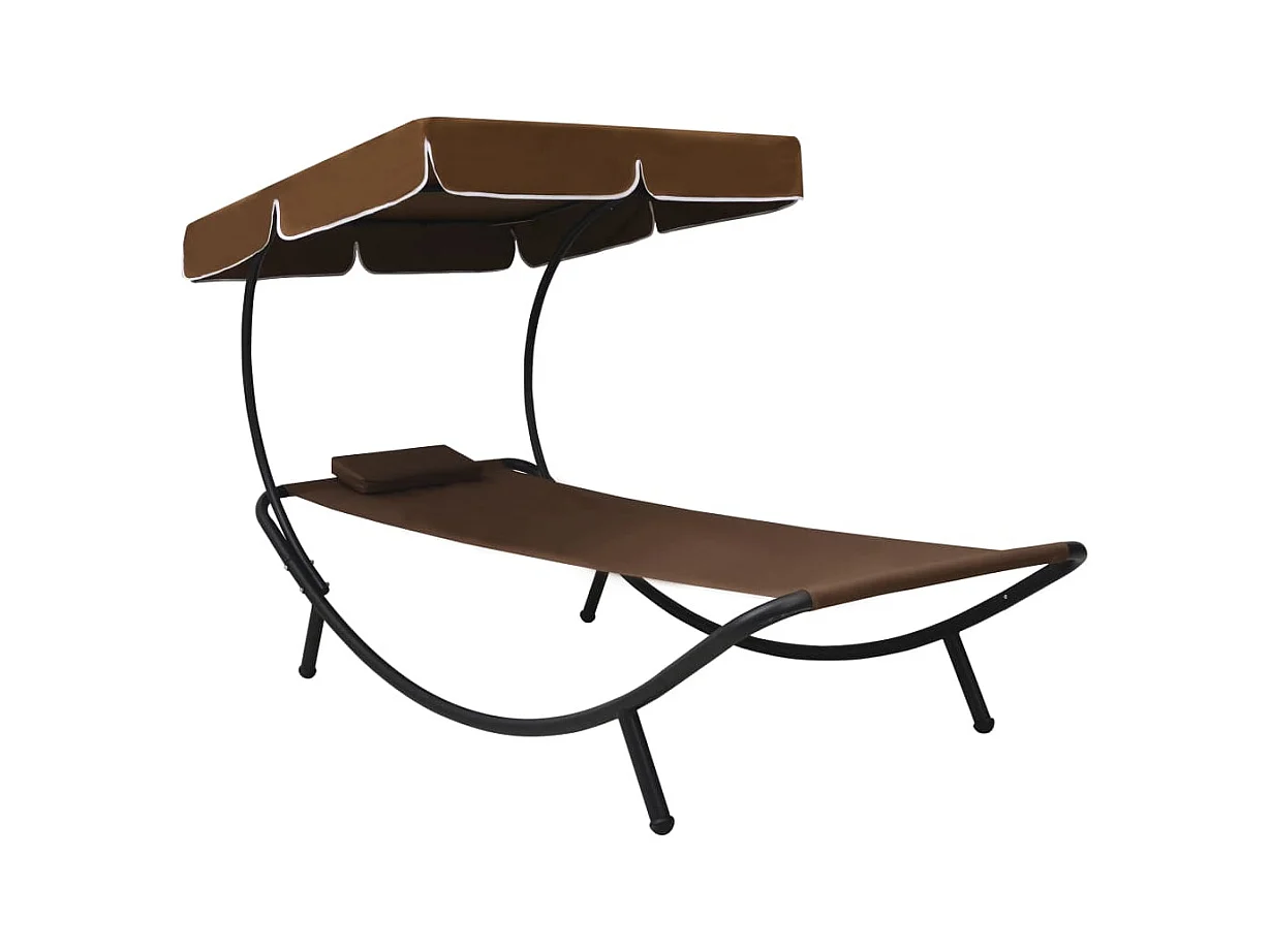 Lit de repos d'extérieur avec auvent et oreiller Marron