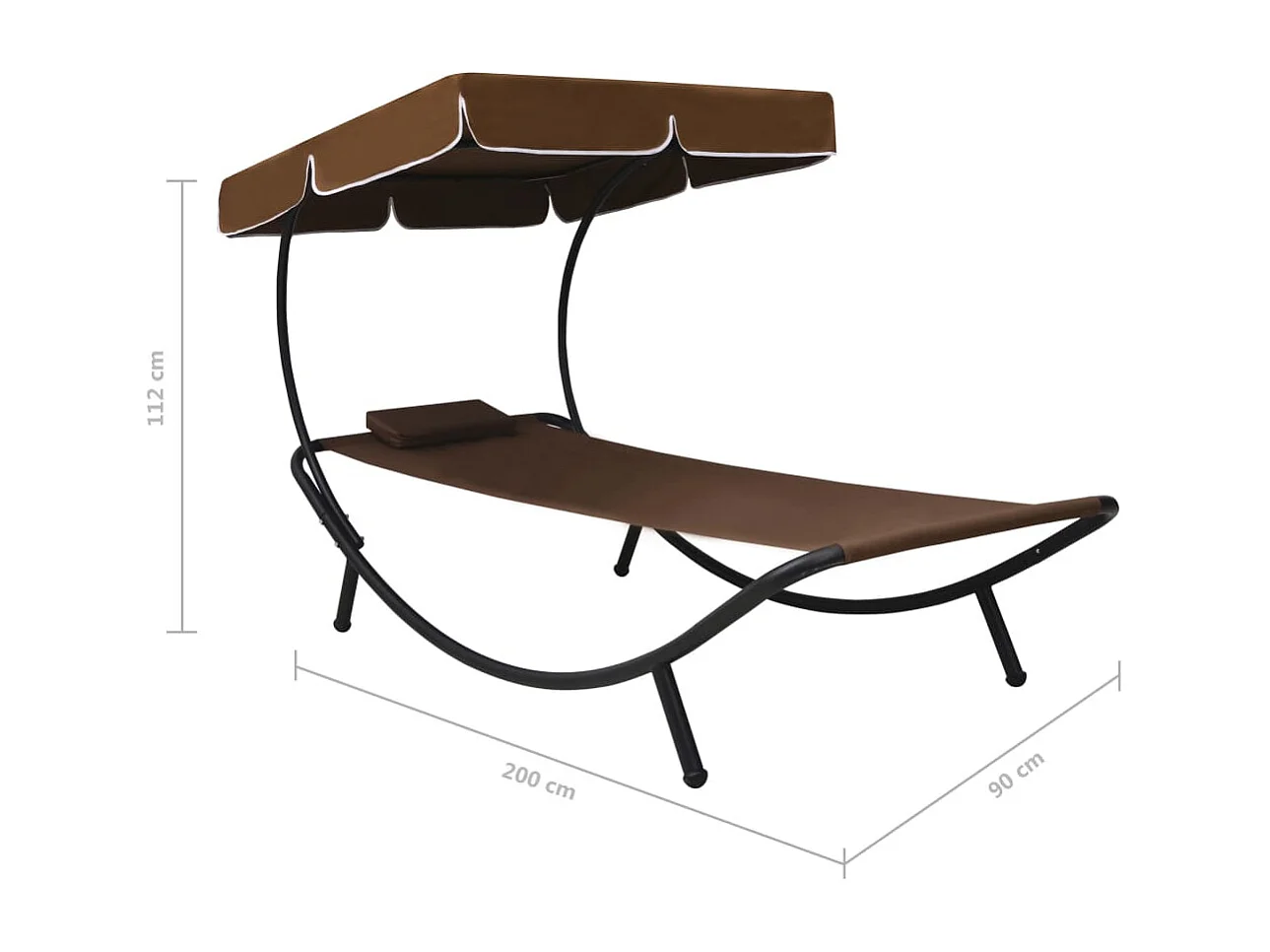 Lit de repos d'extérieur avec auvent et oreiller Marron